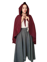 ANITA Burgundy Wool Riding Cape – Medieval Viking Woolen Cloak with Hood